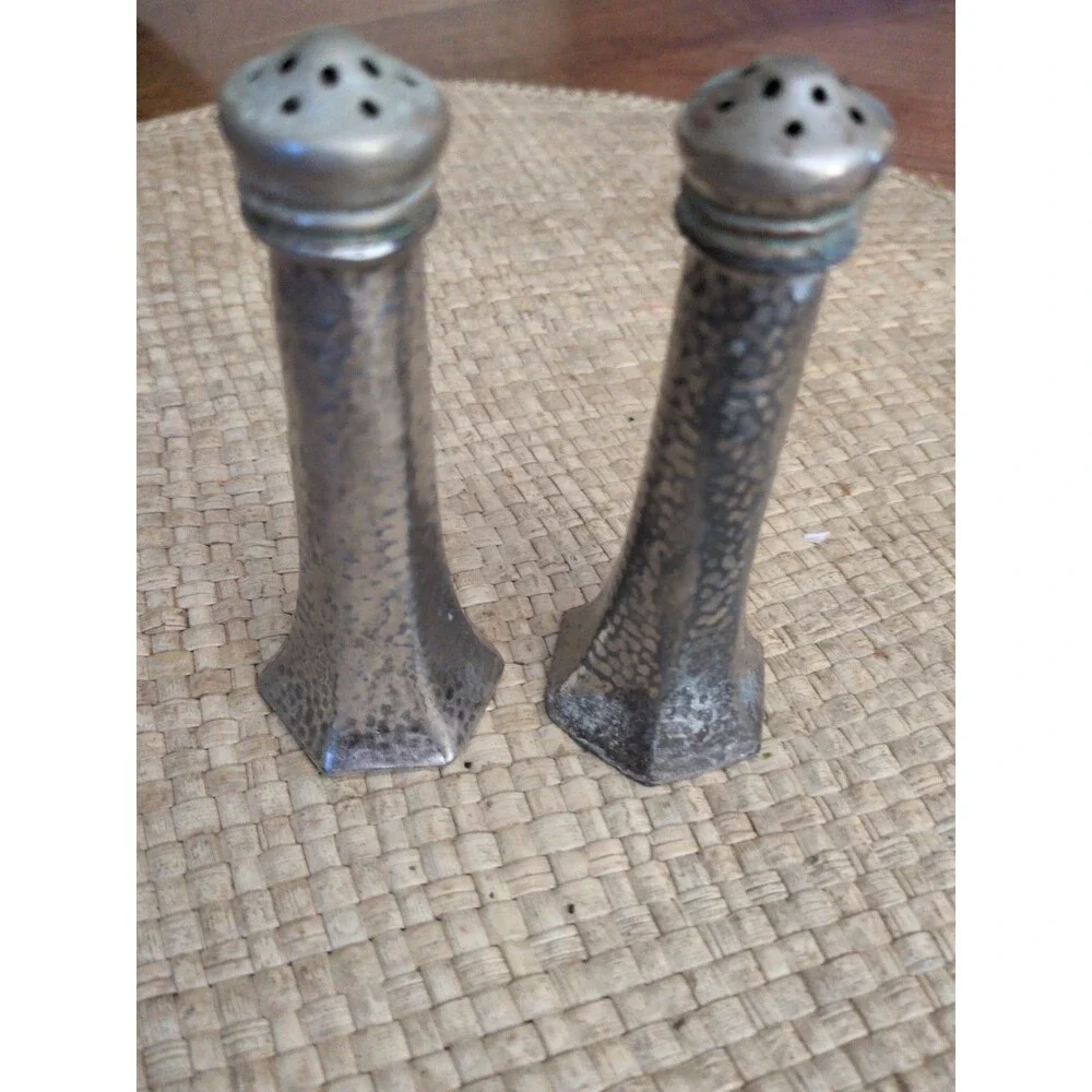 Vintage Presto CCC 63 Hammered Nickel Silver Heavy Salt & Pepper Shakers Set
